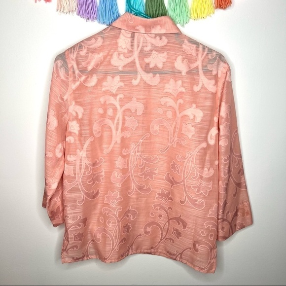 Vintage Alfred Dunner Button Up Scrollwork Blush Sheer Top Blouse Size 6 Petite - Picture 12 of 16